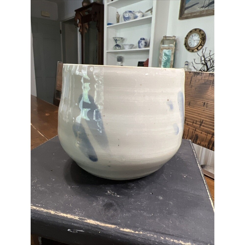 Handmade Studio Art Pottery Ceramic Cream/Blue Bowl , Tea Ceremony